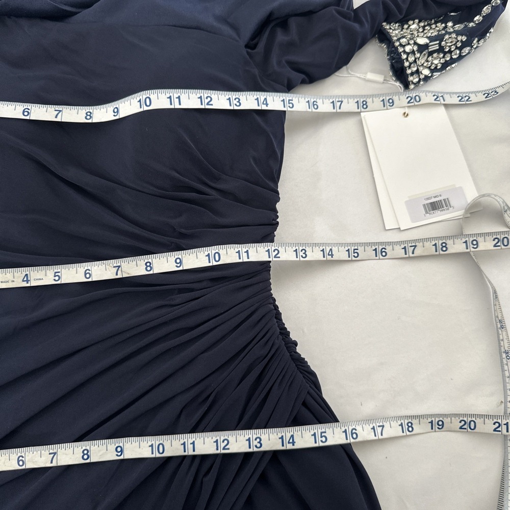 NWT $398 Mac Duggal [ 6 ] 12527 Bead Cuff Drop Shoulder Gown Midnight Blue J1697 - Picture 4 of 14